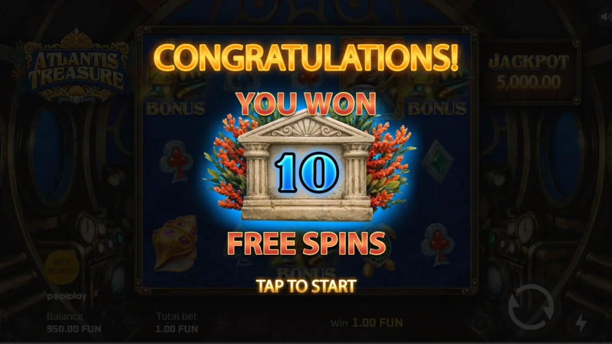 Interface do slot Atlantis Treasure com tema steampunk submarino