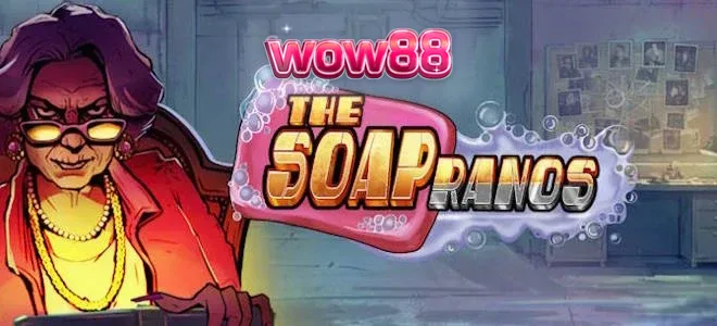 Interface dinâmica do slot Soapranos com luzes neon e elementos gráficos intensos